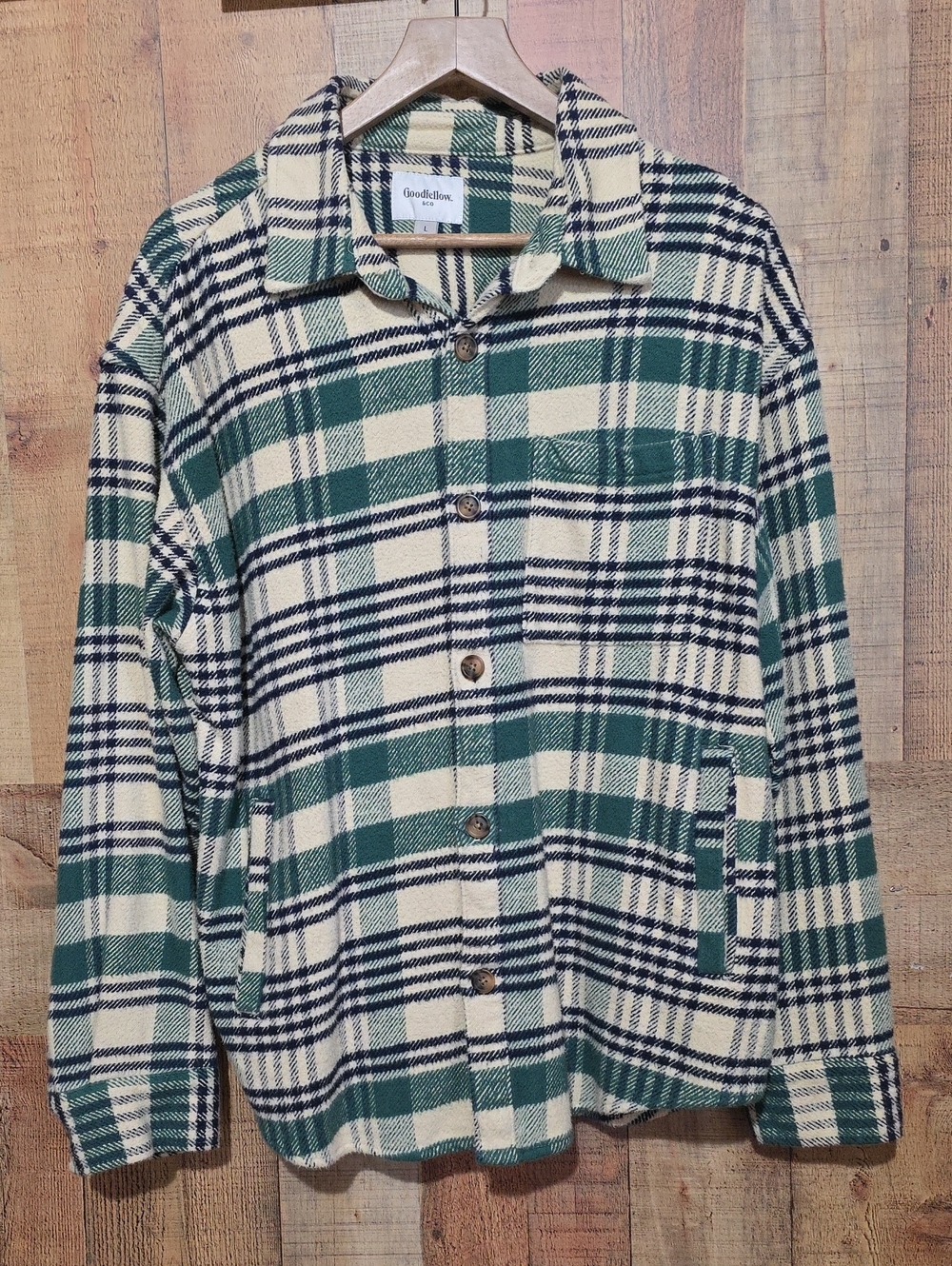 Goodfellow & Co Green and Cream Plaid Button-Up Shacket